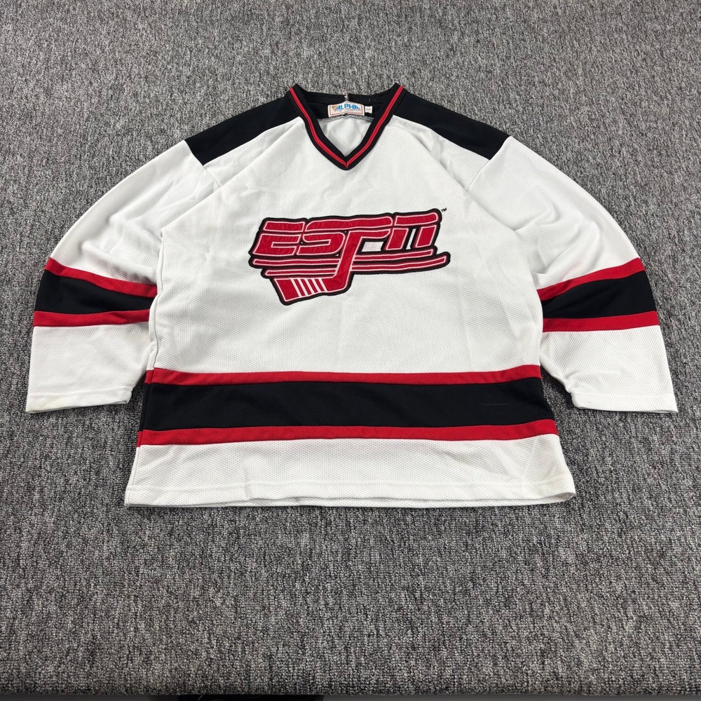Alpha Sportswear Vintage 90s Heavyweight ESPN Hockey Jersey White Large